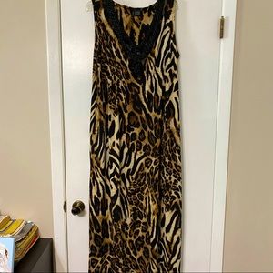 Leopard Print Long Sleeveless Dress